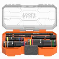 KLEIN TOOLS Impact Quad Flip Socket 6pc: 1/4 in, 3/8 in Drive Size, Small Set (0-50 pieces) Set Size (MPN 653QS). Key specifications — attr1226214: MODbox™; attr1204251: KLEIN TOOLS; attr1215453: 1/4 in, 3/8 in; attr1215454: 1/4 to 1 in.