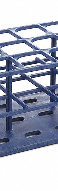 Tube Rack: 3 1/2 in Overall Wd, 11 in Overall Ht, 4 3/8 in Overall Lg, POM, Blue, (24) Wells (MPN HS27515B). Key specifications — Material: POM; Mounting Location: Benchtop; Color: Blue; Product Type: Test Tube Rack; Total Holding Capacity: (24) Wells; Brand: HEATHROW SCIENTIFIC.