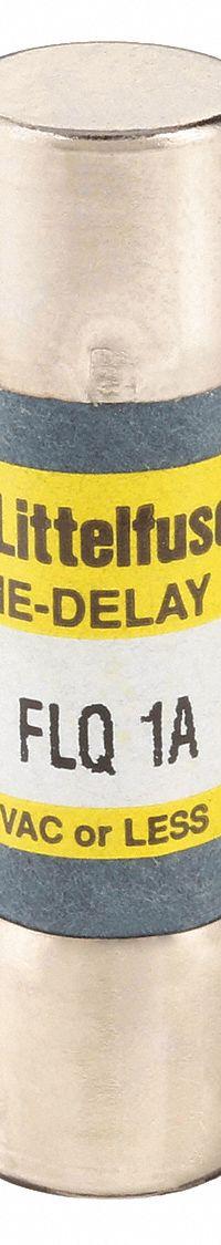 LITTELFUSE Fuse: FLQ Series, Midget, Time-Delay, 1 A, 500 V AC, 300 V DC, 13/32 in x 1 1/2 in (MPN FLQ001). Key specifications — Series: FLQ; Brand: LITTELFUSE.