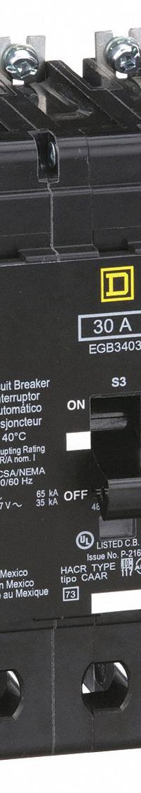 SQUARE D Miniature Circuit Breaker: 30 A, 480Y/277 V AC, 3 Poles (MPN EGB34030). Key specifications — Amps: 30 A; AC Voltage Rating: 480Y/277 V AC; Brand: SQUARE D.