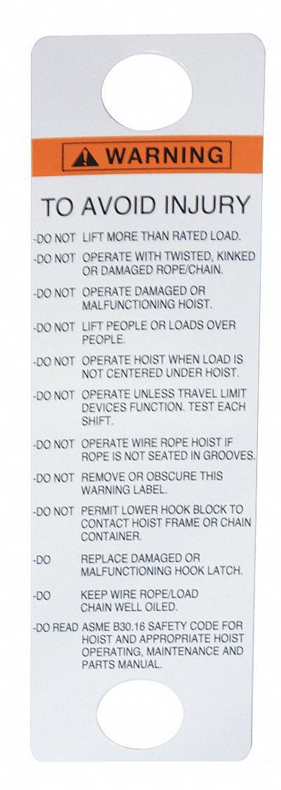 CM Warning Label: Electric Chain Hoists - Warning Labels for Hoists