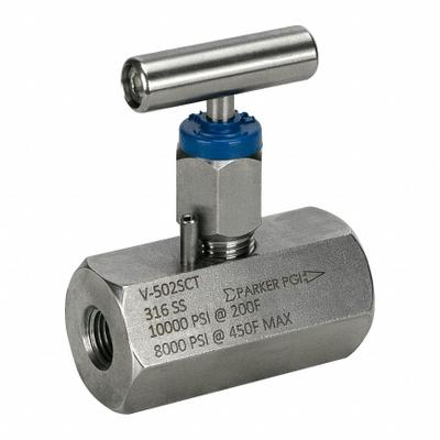 Parker Needle Valve: Inline Valve Body, 316 Stainless Steel, 1/2 in Pipe Size - Stainless Steel Straight-Body Needle Valves