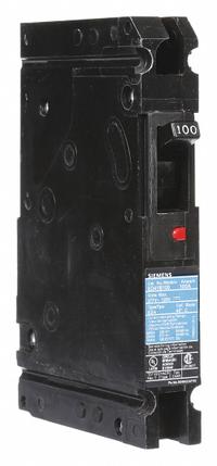 SIEMENS Molded Case Circuit Breaker: 100 A Amps, 22kA at 277V AC, Fixed, Load Side Lug, Any, ED4 (MPN ED41B100). Key specifications — Phase Connection: Any; Instantaneous Trip: Fixed; Terminal Connection: Load Side Lug; Series: ED4; Max. AIR Rating: 22kA at 277V AC.