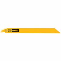 DEWALT Reciprocating Saw Blade: 18 Teeth per Inch, 12 in Blade Lg, 1 in Blade Thick, Bi-Metal, 5 PK (MPN DWAR12118). Key specifications — attr1109198: 18; attr1109200: Rigid for Straight Cuts; attr1109201: Straight; attr1109209: DEWALT.