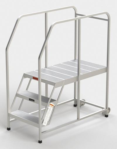 EGA Mobile Work Platform: 2.5 ft Platform Ht - Max, 24 in x 42 in, Aluminum - Lightweight Tilt-&-Move Rolling Single-Access Platforms