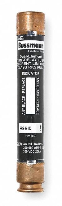 BUSSMANN Fuse: Class RK5, FRS-R-ID Series, Time-Delay, 6.5 A, 600 V AC, 300 V DC, Indicating (MPN FRS-R-6-1/4ID). Key specifications — Series: FRS-R-ID.