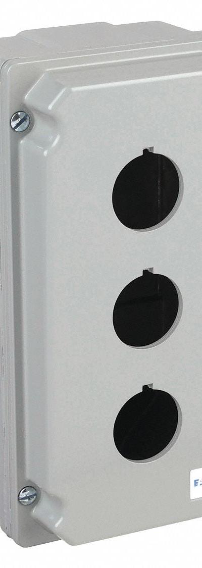 EATON Push Button Enclosure: 30mm, 3 Holes, Cast Zinc, NEMA 12/13/4/4X - Enclosures for 30mm Operators