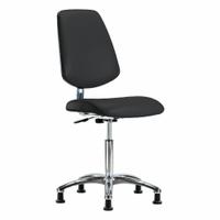 ESD/Cleanroom Task Chair: Vinyl, Armless, Ht Range 21 1/2 in to 29 in, 18 1/2 in Seat Wd, 0 Casters (MPN BR-ECR-VMBCH-MB-CR-NF-EG-ESDBLK). Key specifications — Foot Support: No; Base Material: Aluminum; Brand: APPROVED VENDOR; Product Type: Cleanroom Task Chair; Cleanroom Class: ISO 4; ESD-Safe: ESD-Safe.