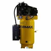 EMAX Electric Air Compressor: 5 hp, 2 Stage, Vertical, 80 gal, 19 cfm, 175 psi, 240V, Auto (MPN ESPR05V080I1). Key specifications — attr1395880: Auto; attr48430: EMAX; attr48448: Isolator Pads; attr48450: 240V; attr48474: Single; attr48487: Vertical; attr1396708: Radiator Aftercooler.