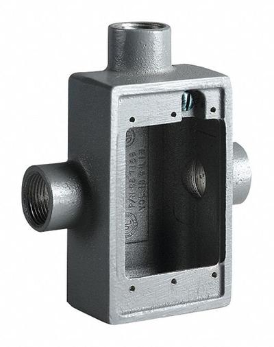 HUBBELL KILLARK Device Box: Iron, Rectangular, 1 Gangs, 1/2 in Hub Size, 18 cu in Capacity - Iron Weatherproof Electrical Boxes