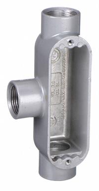 Conduit Outlet Body: Aluminum, 2 in Trade Size, T Body, 70 cu in Body Capacity, Threaded Hub (MPN OT-6). Key specifications — Finish: Powder Coated; Includes: Stainless Steel Screws; For Use With: RMC; Brand: HUBBELL KILLARK; Hub Style: Threaded; Mfr. Series: O.