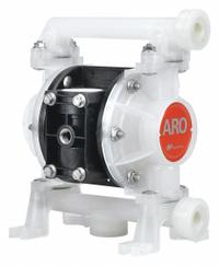 ARO Double Diaphragm Pump: Polypropylene Body, 3/8 in, NPT Connection, 10.6 gpm, 230 ft Max. Head (MPN PD03P-APS-PTT). Key specifications — Brand: ARO; Seat Material: PP; Check Valve Material: PTFE.