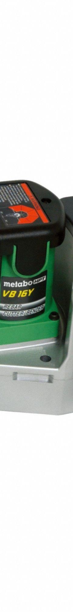 METABO HPT Rebar Bender: #5 Max. Cut Size, #5 Max. Bend Size, 180° Max. Bending Angle, 115V AC (MPN VB16YM). Key specifications — attr114349: Portable; attr114356: 120V AC; attr146689: #5; attr80155: METABO HPT; attr146691: 115V AC.
