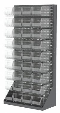 AKRO-MILS Louvered Floor Rack: 75 in x 36 in x 17 in, 1 Sides, 36 Bins, Gray (MPN 30651240SC). Key specifications — Bin Style: Hang and Stack; Color: Gray; Bin Color: Clear; Finish: Powder Coated; Brand: AKRO-MILS.