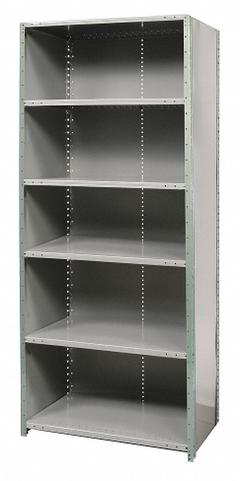 HALLOWELL Metal Shelving: Standalone, Medium-Duty, 36 in x 12 in, 84 in Overall Ht, 6 Shelves (MPN F5521-12HG). Key specifications — Assembled: Unassembled; Shelving Material: Steel; Frame Material: Steel; Color: Gray; Brand: HALLOWELL.