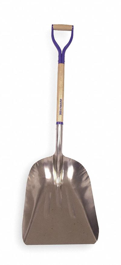 WESTWARD Grain Scoop: 2 Ribs, Aluminum, #12 Blade Size, 13 3/8 in Blade Wd, 18 3/4 in Blade Lg - Standard Scoop Shovels