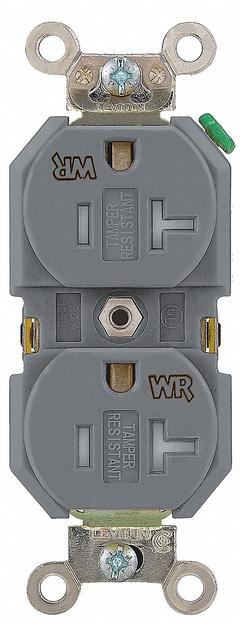 LEVITON Receptacle: Duplex, 5-20, Gray, 125V AC, 20 A, 2 Pole / 3 Wire (MPN TWR20-GY)