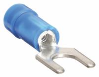 PANDUIT Fork Terminals: Blue, Vinyl, #10 Stud Size, 16 AWG – 14 AWG Wire Range, Std Fork, 600 V (MPN PV14-10F-C). Key specifications — Barrel Style: Funnel Entry; Manufacturer Part Number: PV14-10F-C; Brand: PANDUIT; Series: CT.