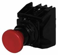 EATON Hazardous Location Push Button: 30 mm, Metallic, Mushroom Head Profile, 2NO/2NC (MPN E34EX711R). Key specifications — Manufacturer Part Number: E34EX711R; Product Type: Push Button Operators; Series: E34; Brand: EATON; AC Contact Rating: 10 A @ 600 V; Action: Momentary; DC Contact Rating: 2.5 A @ 250 V; Operator Illumination: Non-Illuminated.