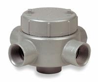 Conduit Outlet Body: Iron, GE, 1 1/4 in Trade Size, XAT Body, 42 cu in Body Capacity (MPN GESXAT-4M). Key specifications — Series: For Standard Body; Compatible Conduit Trade Size: 1-1/4 in; Thread Gender: Female; Hub Style: Threaded; Cover Included: Yes; Body Style: XAT; Connection Type: Threaded; Back Type: Flat.