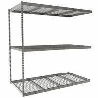 TENNSCO Boltless Shelving: Add-On, Heavy-Duty, 84 in x 42 in, 84 in Overall Ht, 3 Shelves, Steel (MPN ZLC7-8442A-3W). Key specifications — Finish: Powder Coated; Maximum Post Load Capacity: 13,000 lb with Beam Evenly Spaced at 24 in; Decking Material: Steel; Color: Gray; Beam Profile: Channel; Brand: TENNSCO; Side Panel: Closed (Starter); Open (Add-On).