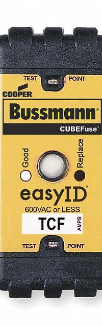 BUSSMANN Fuse: Class CF, TCF Series, Time-Delay, 45 A, 600 V AC, 300 V DC, Indicating (MPN TCF45). Key specifications — Brand: BUSSMANN; Series: TCF.