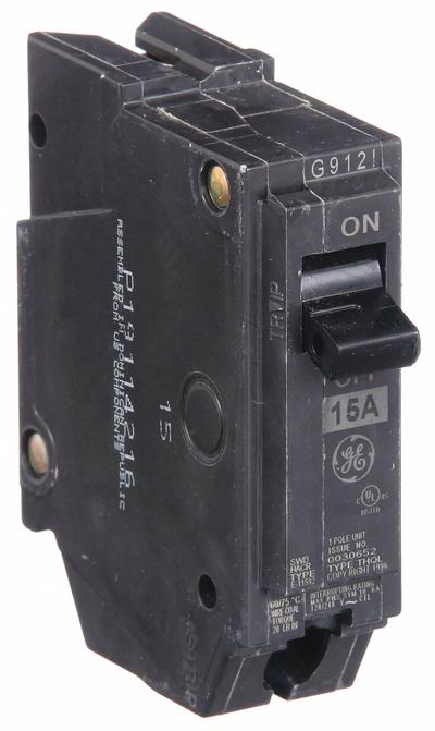 GE Miniature Circuit Breaker: THQL, 15 A, 120/240V AC, Single Phase, 10kA at 120/240V AC - THQP, THQL & THHQL Series, Plug-In GE Miniature Circuit Breakers