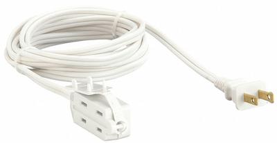 APPROVED VENDOR Extension Cord: Indoor Use, 15 ft Lg, 3 Outlets, 1-15P, 16/2, SPT-2, White - Indoor Extension Cords with Multiple Outlets