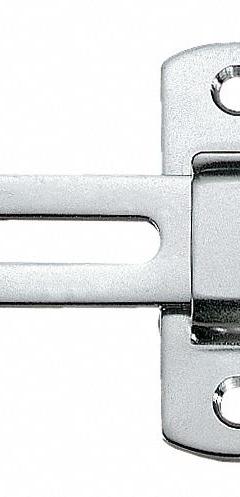 SUGATSUNE Bar Latch: Bar Latch, Slide Bar, 18 mm Max Shackle Dia, Steel, 4 Mounting Holes, Silver (MPN SSL-50). Key specifications — Brand: SUGATSUNE; Color: Silver; Finish: Polished; Latch Type: Slide Bar; Hardware Included: Yes; Material: Steel; Product Type: Bar Latch.