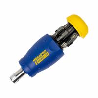 MEGAPRO Multi-Bit Screwdriver: Phillips/Slotted/Square/Torx Tip, 12 Tips, 1/4 in/25mm, Double End (MPN 131STUBBY-B). Key specifications — attr1205339: 25mm; attr1205303: MEGAPRO.
