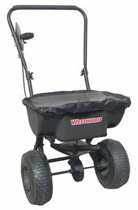 WESTWARD Manual Walk-Behind Spreader: Landscape, Lawn and Agriculture, 30 lb Capacity, Steel, 12 ft (MPN 10F633). Key specifications — Brand: WESTWARD; Frame Material: Steel; Spread Width - Maximum: 12 ft.