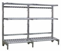 NEW AGE INDUSTRIAL Cantilever Rack: 96 in x 21 in x 72 in, 3 Shelves, 300 lb Shelf Capacity (MPN 99879). Key specifications — Material: Aluminum; Shelf Configuration: Standalone; Brand: NEW AGE INDUSTRIAL.