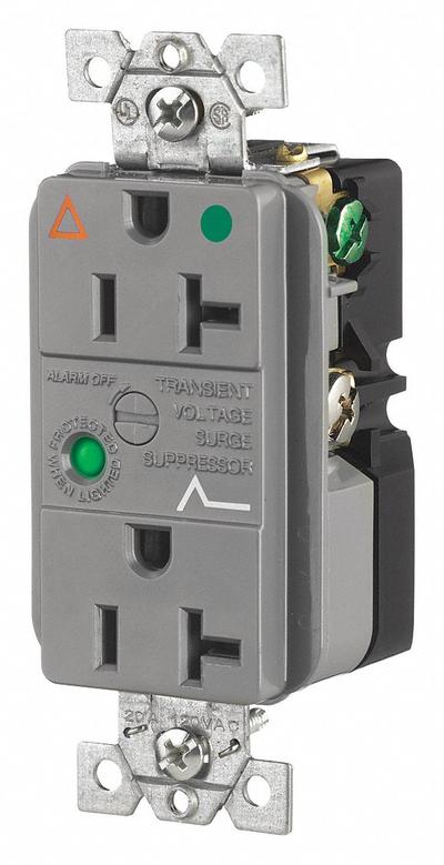 BRYANT Receptacle: Hospital Grade, Duplex, 5-20R, Gray, 125V AC, 20 A - General Purpose Receptacles