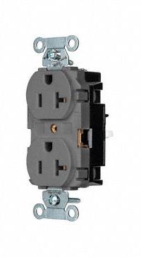 HUBBELL Receptacle: Duplex, 5-20, Gray, 125V AC, 20 A, 2 Pole / 3 Wire (MPN 5352STGY)