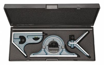 WESTWARD Combination Square Set: Inch, Satin Chrome, Center/Protractor/Square - Combination Square Sets