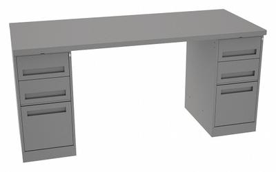 TENNSCO Workbench: Fixed Ht, Steel, 72 in x 30 in, 1,800 lb Overall Load Capacity - Dual Pedestal Workbenches
