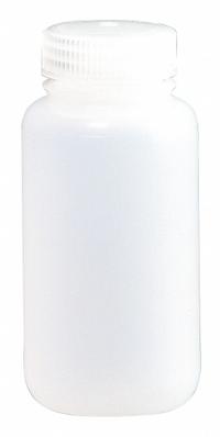 NALGENE Sampling Bottle: HDPE, 480 mL, 16 fl oz, Closure Included, Natural, 53-415, Polypropylene (MPN PLA-03176). Key specifications — Brand: NALGENE; Graduated: No; Body Color: Natural.