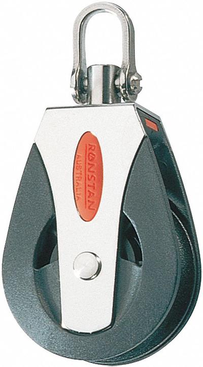 RONSTAN Pulley Block: Swivel, Pulling, 1,650 lb Working Load Limit, 1/2 in Compatible Rope Dia - Shackle-Attached Snatch Blocks