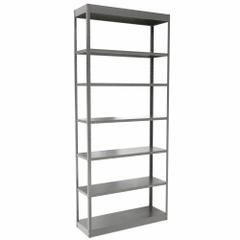 HALLOWELL Metal Shelving: Standalone, Heavy-Duty, 36 in x 12 in, 84 in Overall Ht, 7 Shelves (MPN DT5512-12HG). Key specifications — Frame Material: Steel; Shelving Material: Steel; Assembled: Unassembled; Color: Gray; Brand: HALLOWELL.