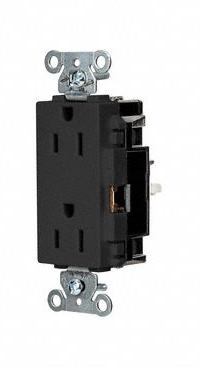 HUBBELL Receptacle: Decorator Duplex, 5-15, Black, 125V AC, 15 A, 2 Pole / 3 Wire (MPN HBL2152STBK)