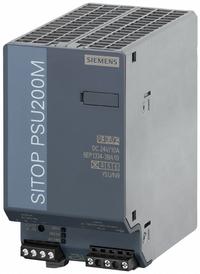 SIEMENS Stabilized Power Supply: DIN Rail, 240 W Output Power - Rated, 10 A Current - Output, Metal (MPN 6EP13343BA108AB0). Key specifications — attr1044898: Single; attr1044874: Metal; attr1044879: 120 to 500 V AC; attr211400: SIEMENS.
