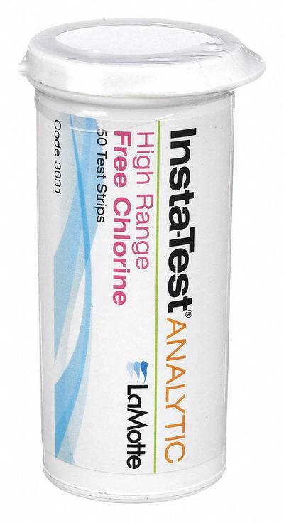 LAMOTTE Test Strips: Free Chlorine, 0 to 800 ppm Free Chlorine, Strip, 50 Tests - Single-Parameter Test Strips