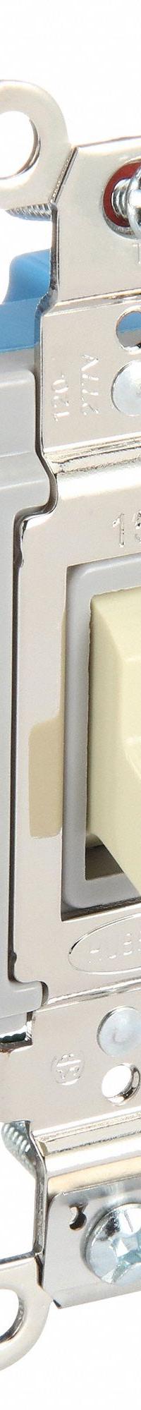 HUBBELL Wall Switch: Toggle Switch, 3-Way, Maintained, Ivory, 120/277V AC, 15 A (MPN HBL1203I). Key specifications — Illuminated: No; Voltage Rating: 120/277V AC.