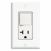 Combination Switch/Outlet: Rocker Switch, 5-20R, White, 120V AC, 20 A (MPN 5636-W). Key specifications — Brand: LEVITON.