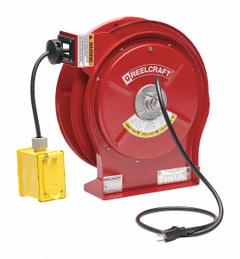 REELCRAFT Extension Cord Reel: Ratchet Lock, 50 ft Cord Lg, 12 AWG, SO, 5-15R Cord Lg, 5-15P, Red (MPN L 5550 123 7). Key specifications — Retractable Cord Ending NEMA Configuration: 5-15R; Feeder Cord Ending NEMA Configuration: 5-15P; Brand: REELCRAFT.