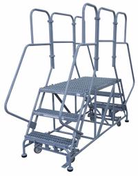 COTTERMAN Mobile Work Platform: 2.5 ft Platform Ht - Max, 24 in x 84 in, Steel, 800 lb Load Capacity (MPN 3DWP2484RA3B4CC1P6). Key specifications — Folding: Not Foldable; Mobility: Rolling; Components Included: Rubber Foot Pads; Use Location: Indoor; Brand: COTTERMAN; Color: Gray; Height Adjustability: Fixed Height; Includes Handrails: Handrails Included.