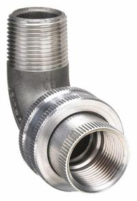 Union - Conduit to Box, 90 Degrees: Aluminum, 3/4 in Trade Size, Female to Male (MPN GUML-2WW). Key specifications — Ends - Hazardous Fittings: 3/4 in FNPT x 3/4 in MNPT; Finish: Plain; Brand: HUBBELL KILLARK.