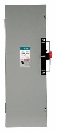 SIEMENS Safety Switch: Fusible, 100 A, Three Phase, 600V AC, Galvanized Steel, Indoor (MPN DTF363). Key specifications — Brand: SIEMENS.
