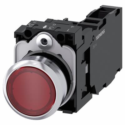 Siemens Illuminated Push Button: Illuminated, Flush Profile, Non-Metallic, 22 mm - Illuminated Flush-Mount Push Buttons