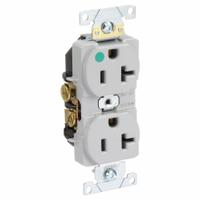 LEVITON Receptacle: Hospital Grade Fed. Spec., Duplex, 5-20R, Gray, 125V AC, 20 A, 2 Pole / 3 Wire (MPN 8300-HGY)